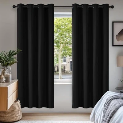 Image of Deconovo Blackout Curtains Super Soft Bedroom Thermal Insulated Energy Saving for Kids Black 46x84 Inch 2 Panels