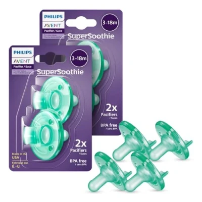 Image of Philips Avent Soothie 3 18 Months, Green/Green, 4 Pack, SCF192/45