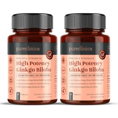 Image of Pureclinica High Potency Ginkgo Biloba 30,000mg x 180 Tablets (2 Bottles of 90) 6 Months Supply 5 Times The Strength Competitor Products