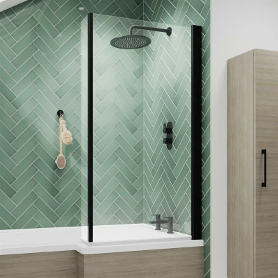 Image of Luxura Square Bath Shower Screen with Fixed Return Panel 795mm Black 6mm