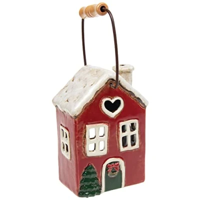 Image of Xmas Village Pottery Heart Lantern Small