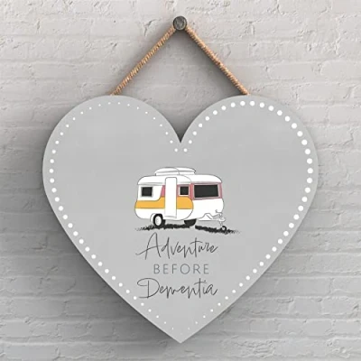Image of Global Designs Adventure Before Dementia Heart Camper Caravan Camping Themed Hanging Plaque