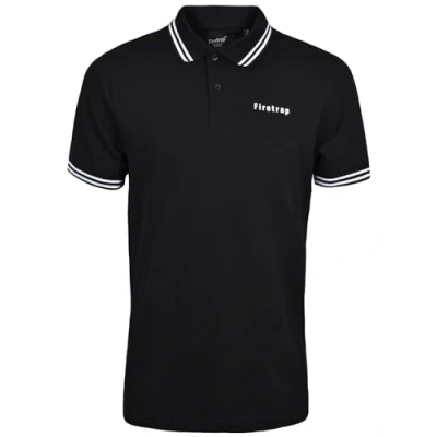 Image of Firetrap Mens Polo Shirt Cotton Polos Tshirt Short Sleeve Summer Ribbed Tipping Collar Tshirts Top Black S