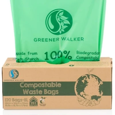 Image of Greener Walker 25% Extra Thick Compost 6L/8L/10L/30L Caddy Bin Liners 120 Bags Biodegradable Kitchen Food Waste Bags(8L)