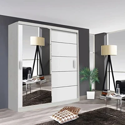 Image of 2&amp;3 Door Sliding Mirror Lyon Wardrobe In 6 Size and 4 Color (White, 180CM)