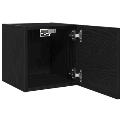 Image of vidaXL Black Oak TV Cabinet Set Engineered Wood Wall Mounted Media Stand with 2 Doors &amp; Ample Storage 30.5x30x30 cm for Living Room/Bedroom