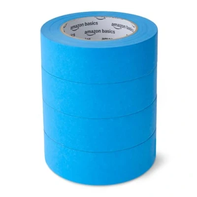 Image of Amazon Basics Painters Tape, Pack of 4 Rolls, 3.6 cm x 55 m, Blue