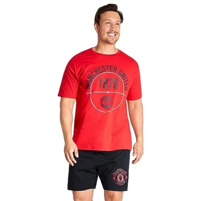 Image of Manchester United F.C. Mens Short Pyjamas Set, Breathable 2 Piece Lounge Wear Man Gifts for Men (Red/Black, 3XL)