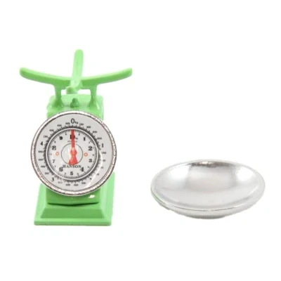 Image of Dolls House Green Weighing Scales Miniature Kitchen Grocery Shop Accessory 1:12