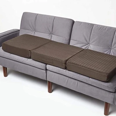 Image of HOMESCAPES Brown Quilted 3 Seater Booster Cushion with Removable Cover 150 cm Long 10cm Deep Firm Orthopaedic Foam Three Large Sofa Seat Pad Soft Faux Suede Washable