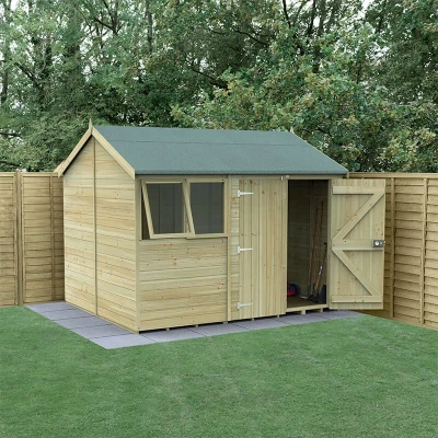 Image of 10&#039; x 8&#039; Forest Timberdale 25yr Guarantee Tongue &amp; Groove Pressure Treated Double Door Reverse Apex Shed (3.06m 2.52m)