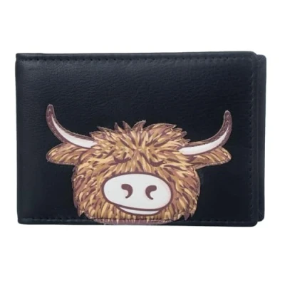 Image of Mala Leather RFID Protected Credit Card ID Holder Highland Cow (Black)