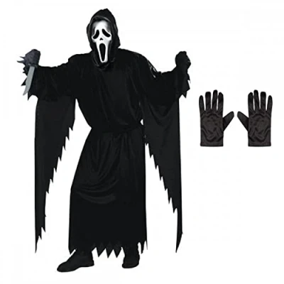 Image of A2ZFD Adult Mens Official Scream Ghost Face Costume + Black Gloves : Halloween Fancy Dress (2877WC CS)