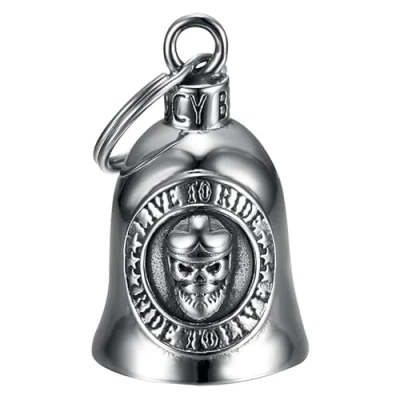 Image of Mocy Bell Clochette moto SKULL Live to Ride Guardian Gremlin Acier inoxydable Argent