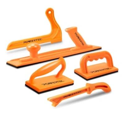 Image of POWERTEC Push Block and Stick Set Fits Table Saws, Router Tables, Band Saws &amp; Jointers, Dual Ergonomic Handles w/Max Grip, Wood Pusher Reduces Kickback Increases Safety. 5PK (71009V)