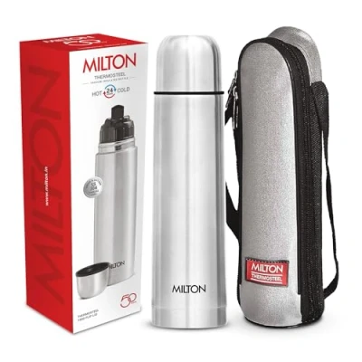Image of Milton Vacuum Flask for Hot Drink 1 Litre (34 oz), Stainless Steel Double Walled Insulated Water Bottle 24 Hour and Cold Drinks with Cover, Leak Proof, BPA Free, Thermosteel Flip Lid 1000 ml
