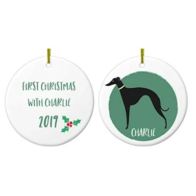 Image of NOT JUST A PRINT Personalised Dog Christmas Decoration Bauble Owner Gift Memorial Ornament (Black Whippet)