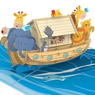 Image of papercrush® Pop Up Card Noah&#039;s Ark 3D Birthday for Children (Girls &amp; Boys), Christening or Baptism Goddaughter Godson, Handmade with Money Wallet Frist Holy Communion