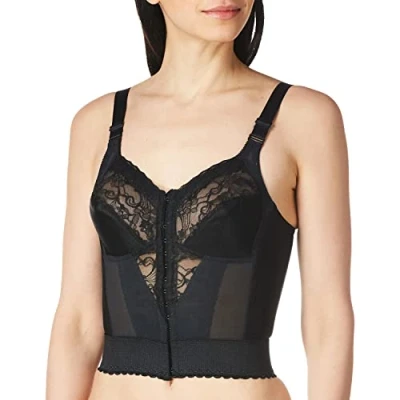 Image of Carnival Women&#039;s Front Closure Longline Lace Soft Cup Wire Free Bra Black 46DD