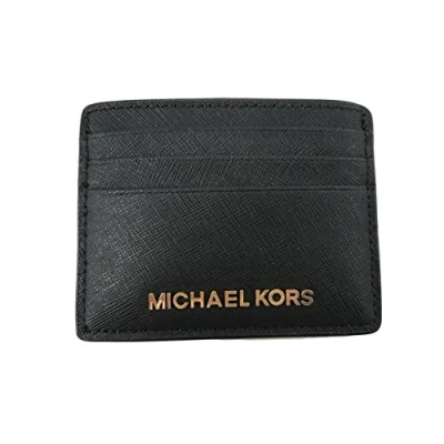 Image of Michael Kors Jet Set Travel Large ID Card Holder Saffiano Leather Black/Gold