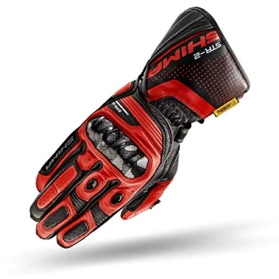 Image of SHIMA STR 2 Motorbike Gloves Mens Leather Long Biker Armoured Protectors Motorcycle Perforated Ventilated Cool Reinforced Touchscreen Motorsport Glove Motorbikes Summer Autumn (Mens, Black/Red, XXL)