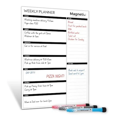 Image of Magnetic Innovations A3 Weekly Planner Fridge Whiteboard, Family Meal and Shopping List Memo Board for Appointments Reminders