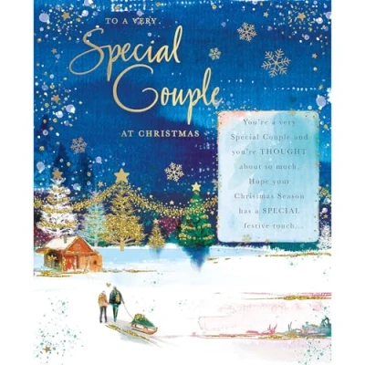 Image of Words N Wishes Very Special Couple Christmas Card Snowy Forest Scene with a Foil Flitter Finish Eco Friendly