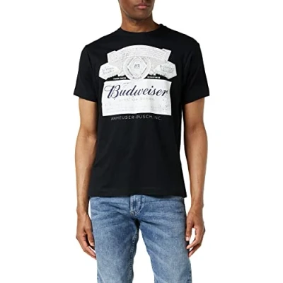 Image of Budweiser Men&#039;s Label T Shirt, Black (Black Blk), S UK