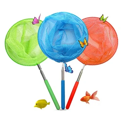 Image of Jumbo Kids Fishing Net Butterfly Extendable Telescopic Childrens Fish Nets Large Size to Catch Insects and Fishes 20 100 CM (Orange, Blue &amp; Lime green)