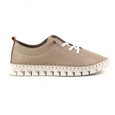 Image of Ladies St Austell Taupe Leather Plimsoll 5