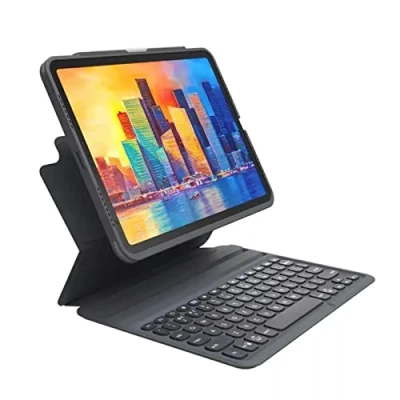 Image of ZAGG Pro Keys Keyboard and Case with Pencil Holder made for Apple iPad Air 10.9 (4th + 5th Gen), Backlit Laptop Style Keys, QWERTY UK/US layout, Auto Sleep/Wake Function, Black/Gray