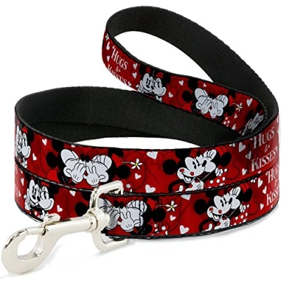 Image of Buckle Down DL 6FT WDY290 W Pet Leash Mickey &amp; Minnie HUGS KISSES Poses Reds/White, 6&#039; L 1.5&quot;