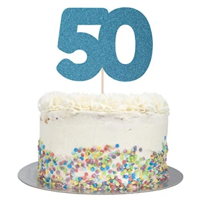 Image of Large Number 50 Glitter Cake Topper (Blue Glitter)