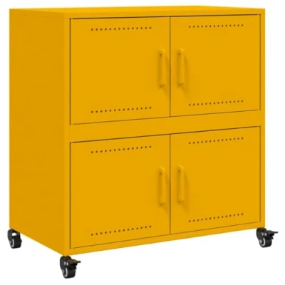 Image of vidaXL Sideboard Cupboard Cabinet Mustard Yellow Highboard Cold rolled Steel 68x39x72cm 4 Doors