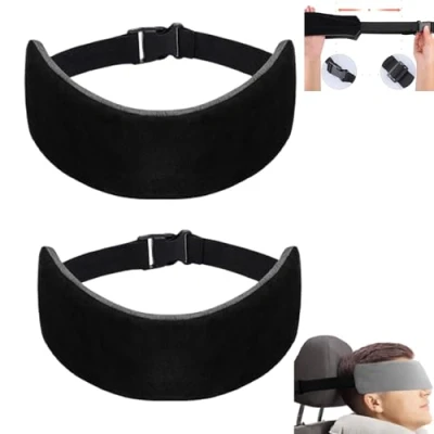 Image of JJKTO Travel Eye Masks for Airplane Attaches To Headrest，adjustable Head Support Strap，Blindfold with Elastic Strap，travel Strap,Lightweight Pillow Set Car Train Bus