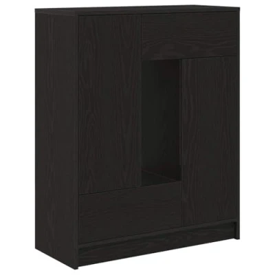 Image of vidaXL Black Oak Sideboard with Drawers/Doors 73x31x90 cm Modern Engineered Wood Cabinet for Living Room/Dining Area Organizer