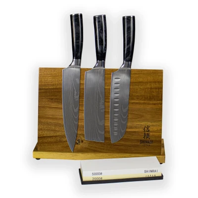 Image of Epoxy Onyx Damascus Print 3 Piece Knife Set Combideal XXL