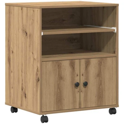 Image of vidaXL Printer Stand with Wheels Artisan Oak 60x48x74 cm