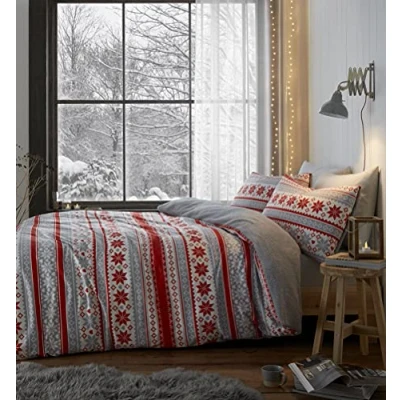Image of Catherine Lansfield So Soft Velvet Touch Fairisle Double Duvet Set Red