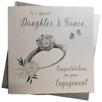 Image of WHITE COTTON CARDS &#039;To A Special Daughter &amp; Fiancé Handmade Large Engagement Card, Code, XM3, 22x22 cm