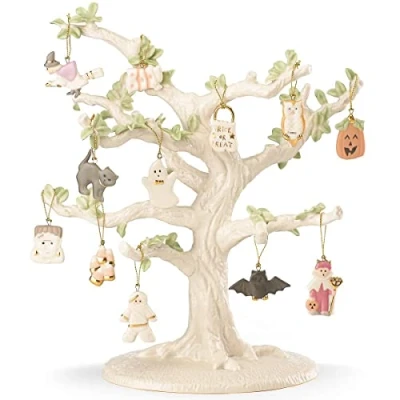 Image of Lenox Trick Or Treat 12 Piece Ornament &amp; Tree Set, fine china, Multicolor, 6.35 LB