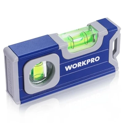 Image of WORKPRO Magnetic Spirit Level 115 mm, Mini with 2 Vials 90/180, Hanging Hole, Aluminum Alloy Body, Strong Magnet, Grooved Design for Builders