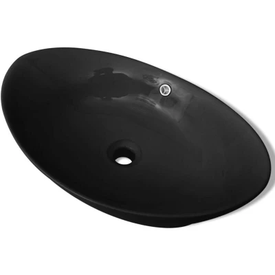 Image of vidaXL Black Luxury Ceramic Basin Oval with Overflow 59 x 38,5 cm