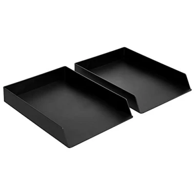 Image of Amazon Basics Rectangular Plastic Organizer Letter Tray, 2 Pack, Black