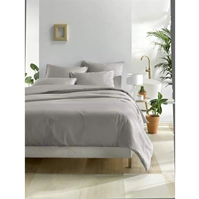 Image of De Witte Lietaer Olivia Quality Satin Combed Cotton Duvet Cover Set, Light Grey/Dove, 240 x 220 cm + 2 Pillowcases