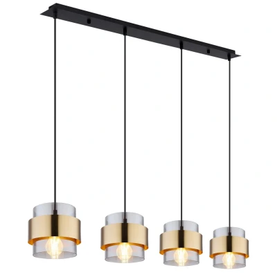 Image of Milley Bar Pendant Ceiling Light Matt Black Glass Shade 4x E27