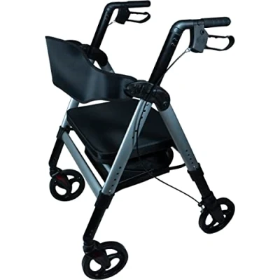 Image of Aidapt Bariatric Folding Light Weight 4 Wheeled Rollator Mobility Aid with Seat, Detachable Carry Bag, Lockable Brakes and Puncture Proof Tyres for Indoor Outdoor use.
