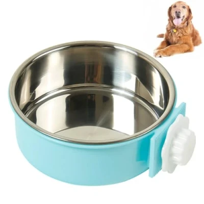 Image of SUOXU 2 in 1 Dog Bowls Crate Water Bowl,Stainless Steel Cage Bowl,Pet Hanging Bowl Puppy Feeder Food for Small, medium and large dogs