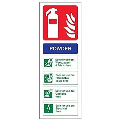 Image of V Safety Powder Id Fire Extinguisher Sign 100mm x 280mm Self Adhesive Vinyl