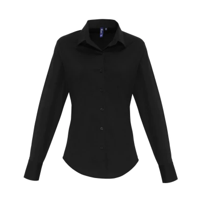 Image of Premier Womens/Ladies Poplin Stretch Long Sleeved Shirt (Black) Size 20 UK